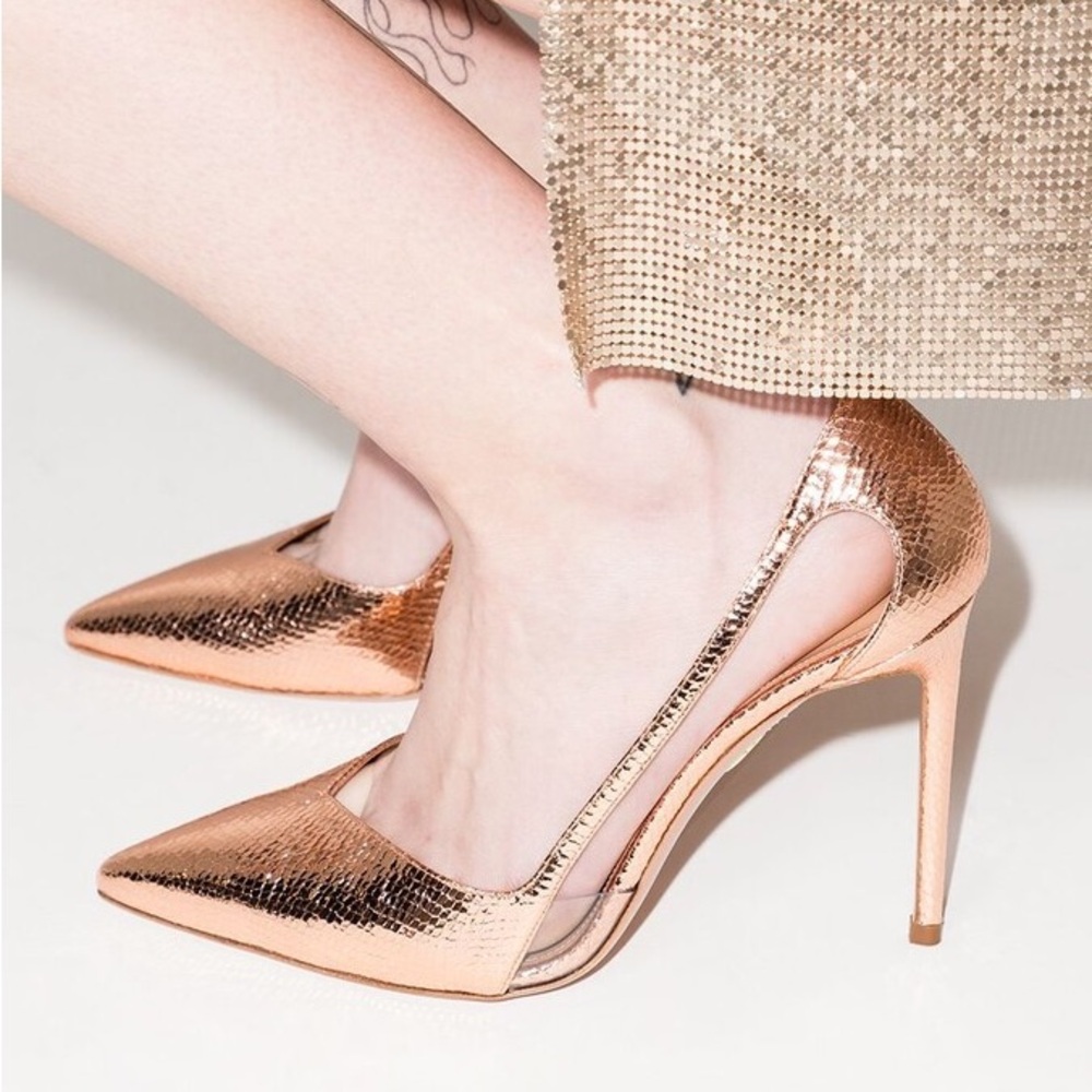 Aquazzura Metallic Rose Gold Pointed Toe Stilettos